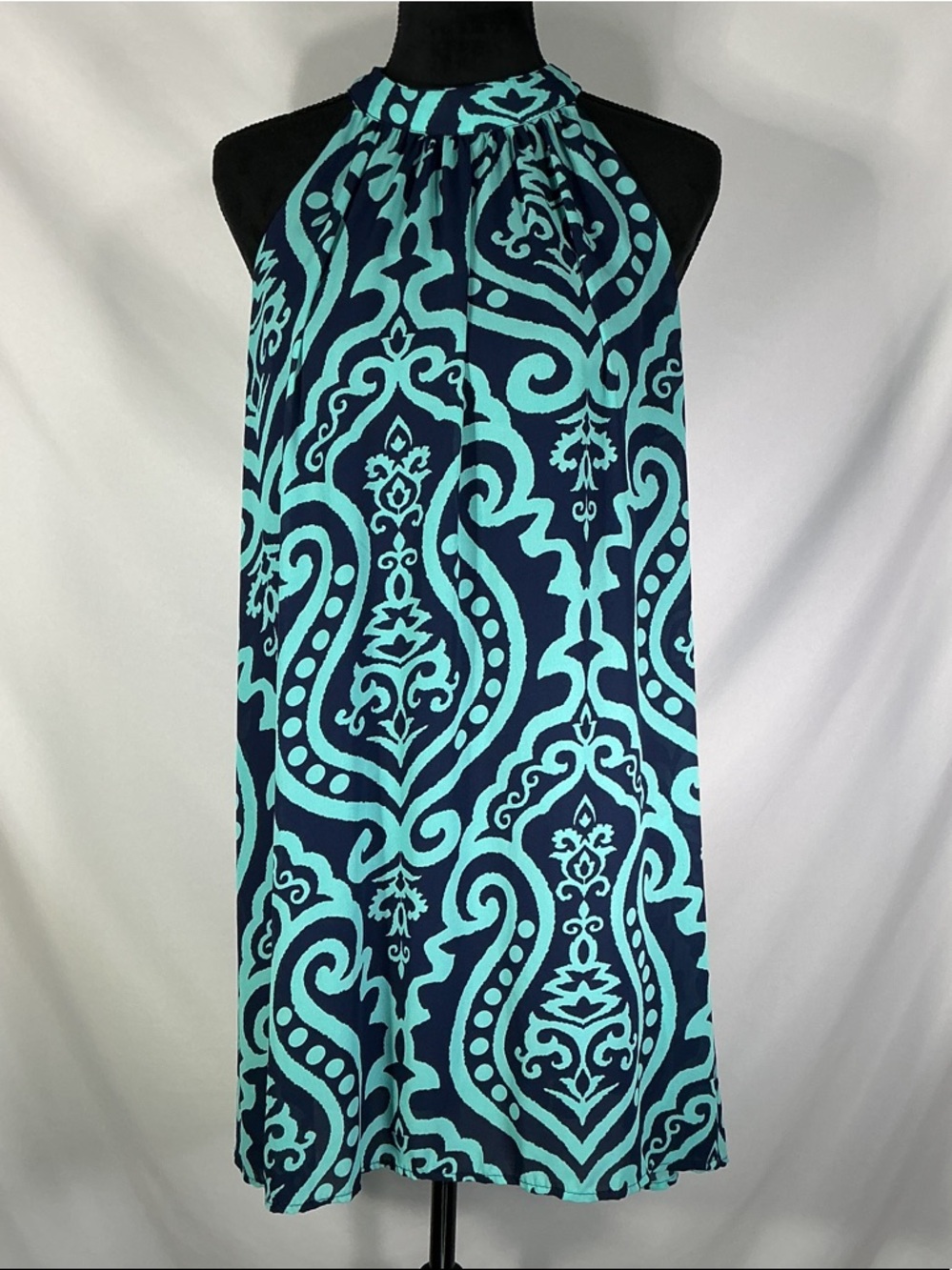 Filly Flair Navy & Aqua Halter Tunic Top Size Small